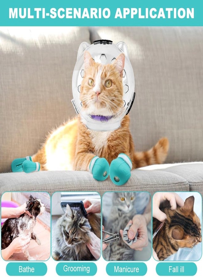 Saycker Cat Muzzle for Grooming, Transparent Cat Helmet with 4 Silicone Claw Covers, Adjustable Breathable Kitty Hood Anti Bite Bubble Astronaut Groomin Mask for Pet Bath Nail Trimming,S - Image 3